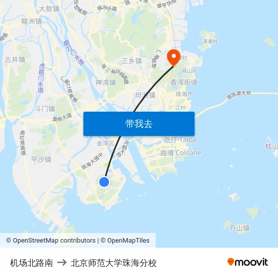 机场北路南 to 北京师范大学珠海分校 map