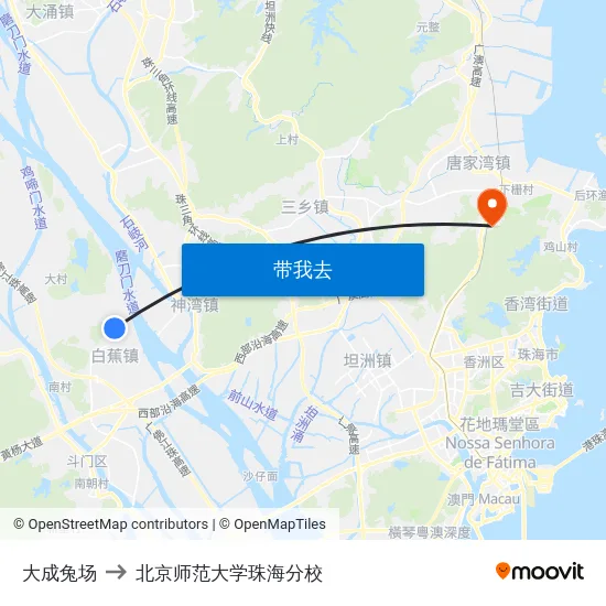 大成兔场 to 北京师范大学珠海分校 map