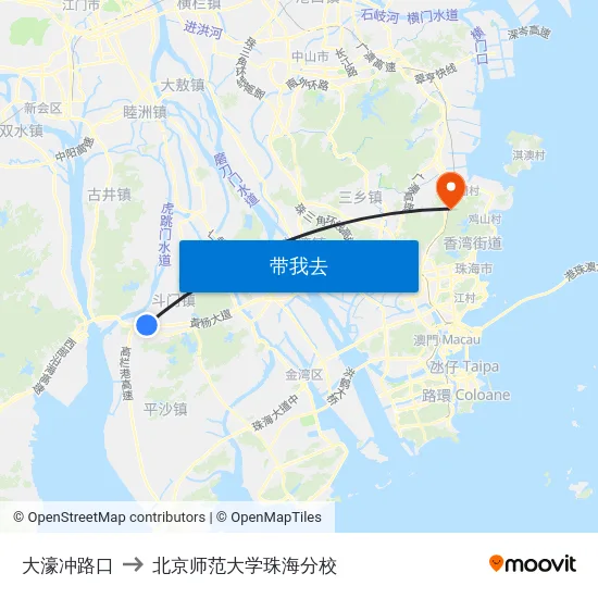 大濠冲路口 to 北京师范大学珠海分校 map