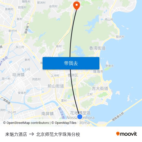 来魅力酒店 to 北京师范大学珠海分校 map