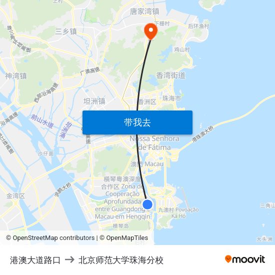 港澳大道路口 to 北京师范大学珠海分校 map