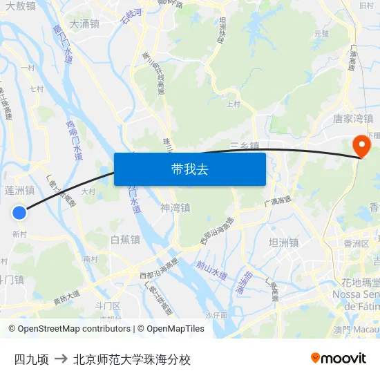四九顷 to 北京师范大学珠海分校 map