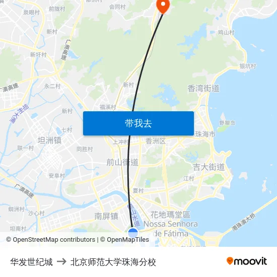华发世纪城 to 北京师范大学珠海分校 map