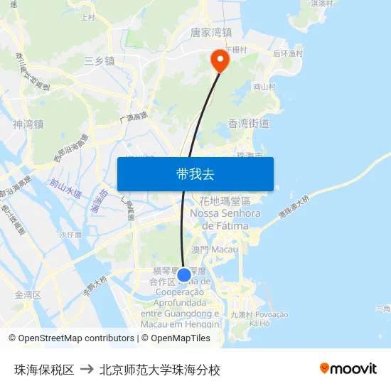 珠海保税区 to 北京师范大学珠海分校 map