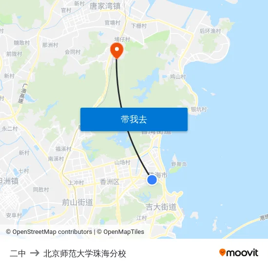 二中 to 北京师范大学珠海分校 map