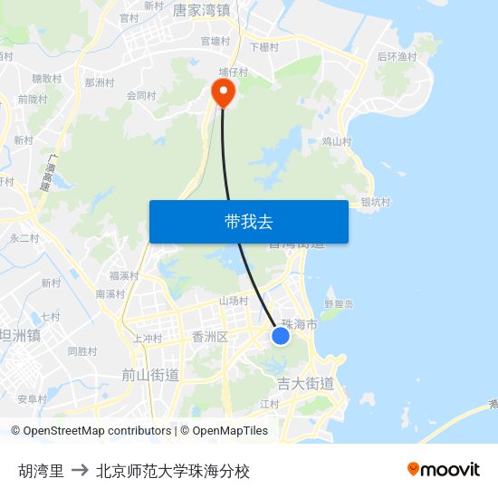 胡湾里 to 北京师范大学珠海分校 map