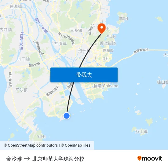 金沙滩 to 北京师范大学珠海分校 map