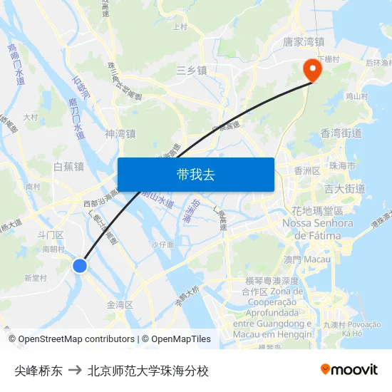 尖峰桥东 to 北京师范大学珠海分校 map