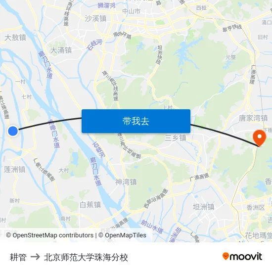 耕管 to 北京师范大学珠海分校 map