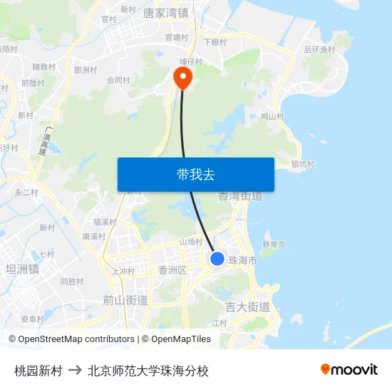 桃园新村 to 北京师范大学珠海分校 map