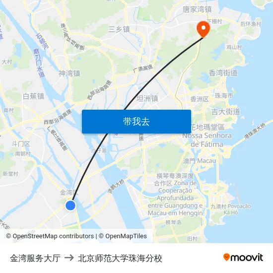 金湾服务大厅 to 北京师范大学珠海分校 map