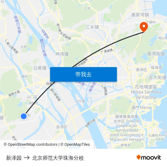 新泽园 to 北京师范大学珠海分校 map