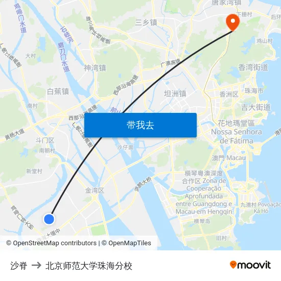 沙脊 to 北京师范大学珠海分校 map