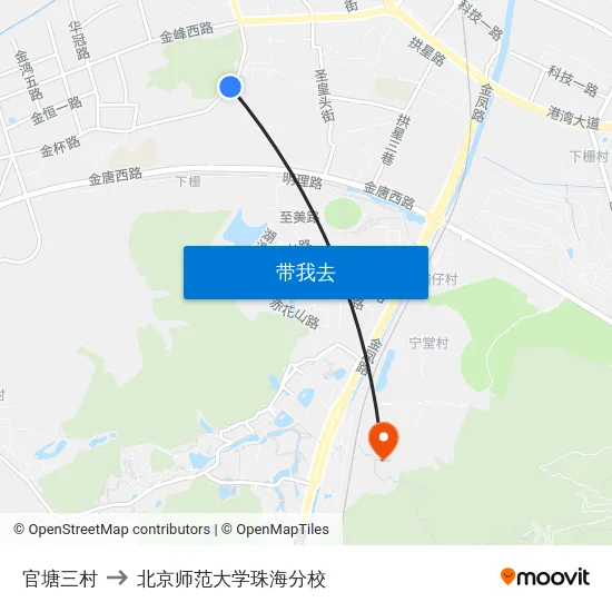 官塘三村 to 北京师范大学珠海分校 map