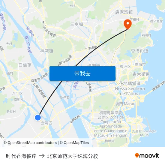 时代香海彼岸 to 北京师范大学珠海分校 map