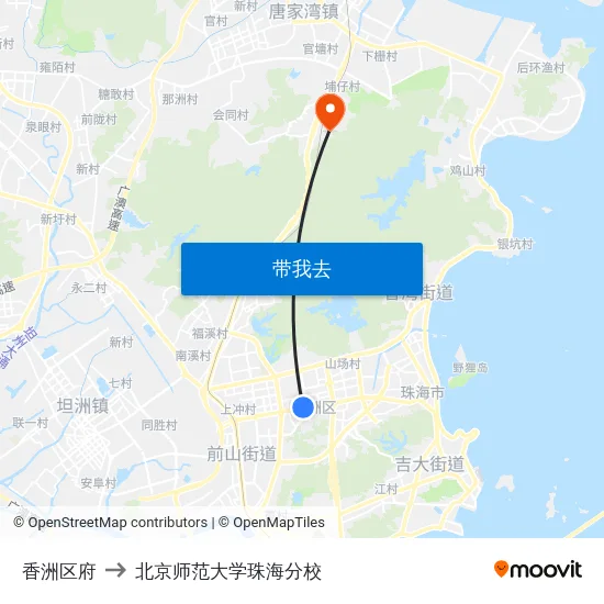 香洲区府 to 北京师范大学珠海分校 map