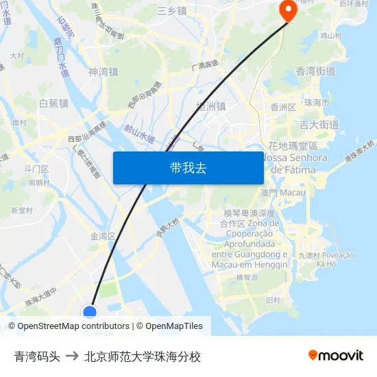 青湾码头 to 北京师范大学珠海分校 map