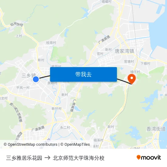 三乡雅居乐花园 to 北京师范大学珠海分校 map