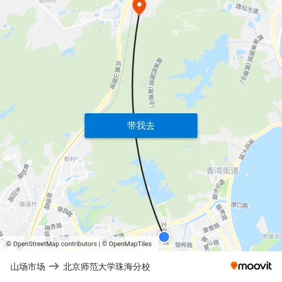 山场市场 to 北京师范大学珠海分校 map