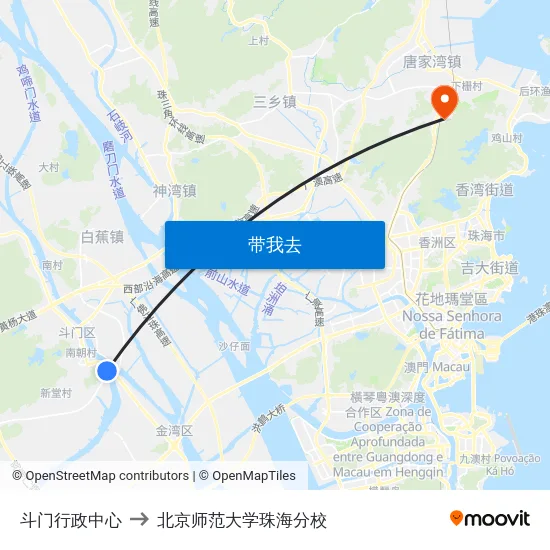 斗门行政中心 to 北京师范大学珠海分校 map