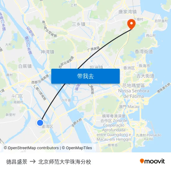 德昌盛景 to 北京师范大学珠海分校 map