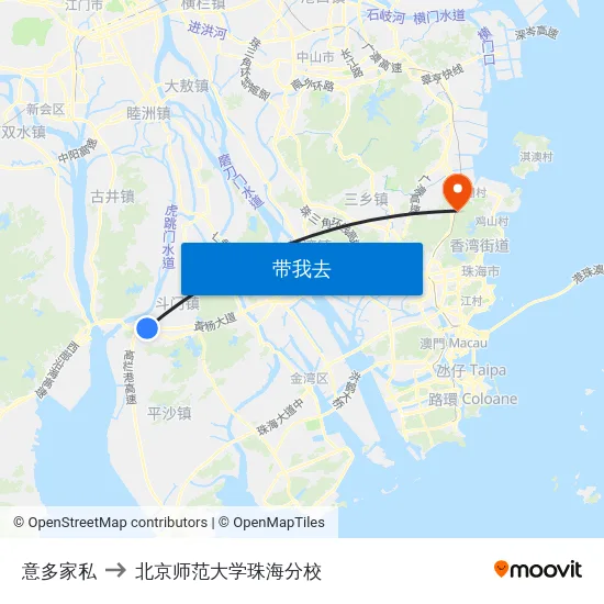 意多家私 to 北京师范大学珠海分校 map