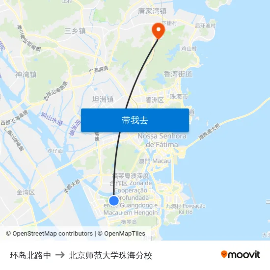 环岛北路中 to 北京师范大学珠海分校 map
