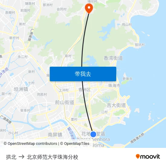 拱北 to 北京师范大学珠海分校 map