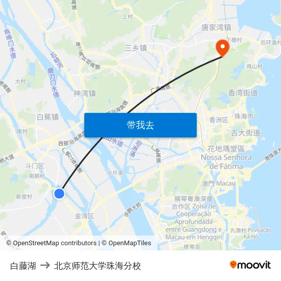 白藤湖 to 北京师范大学珠海分校 map