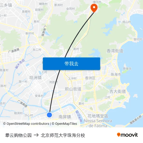 攀云购物公园 to 北京师范大学珠海分校 map