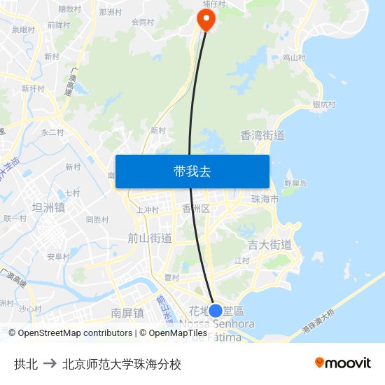拱北 to 北京师范大学珠海分校 map