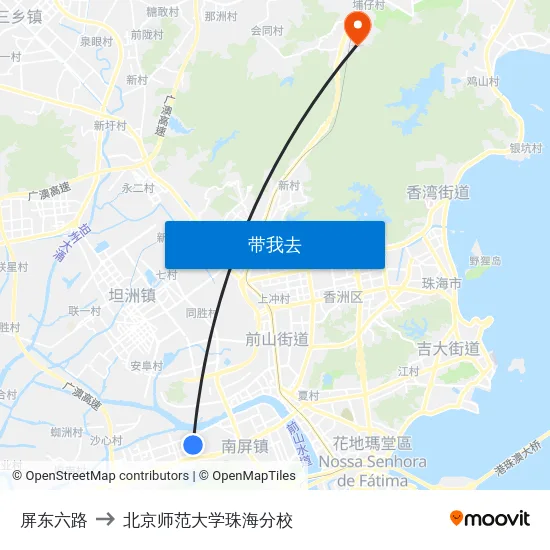 屏东六路 to 北京师范大学珠海分校 map