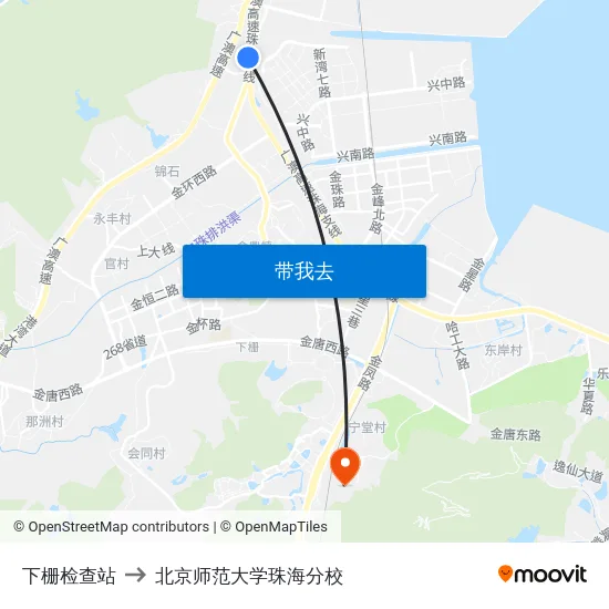 下栅检查站 to 北京师范大学珠海分校 map