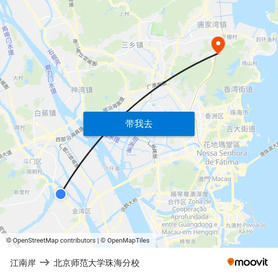 江南岸 to 北京师范大学珠海分校 map