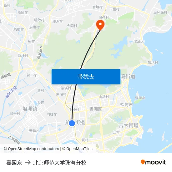 嘉园东 to 北京师范大学珠海分校 map