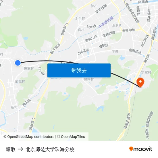 塘敢 to 北京师范大学珠海分校 map