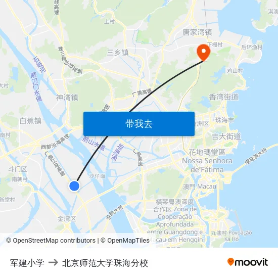 军建小学 to 北京师范大学珠海分校 map