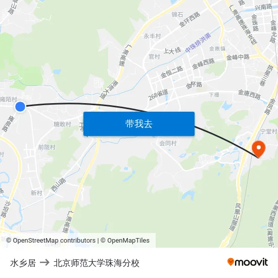 水乡居 to 北京师范大学珠海分校 map