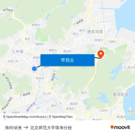 海尚绿洲 to 北京师范大学珠海分校 map