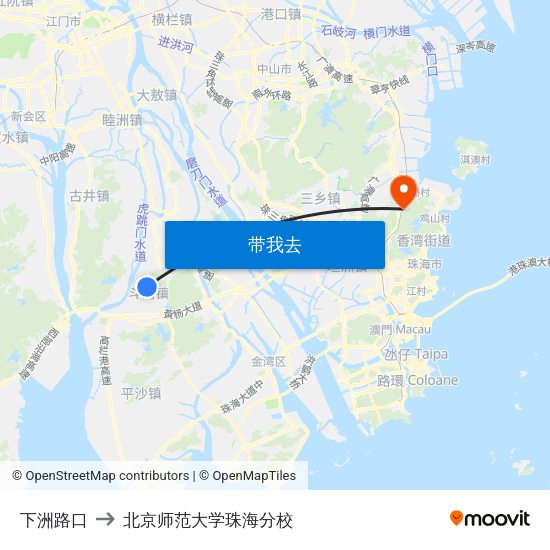 下洲路口 to 北京师范大学珠海分校 map