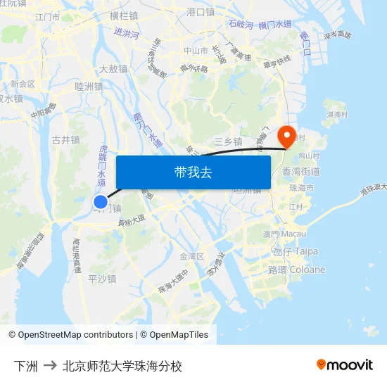 下洲 to 北京师范大学珠海分校 map
