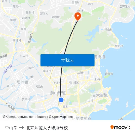 中山亭 to 北京师范大学珠海分校 map
