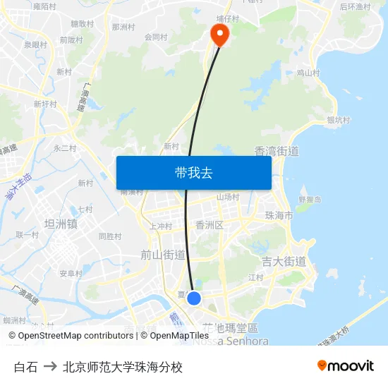 白石 to 北京师范大学珠海分校 map