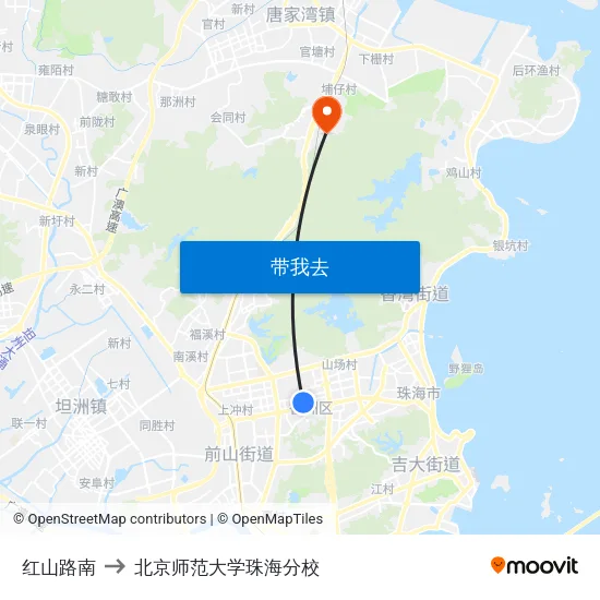 红山路南 to 北京师范大学珠海分校 map