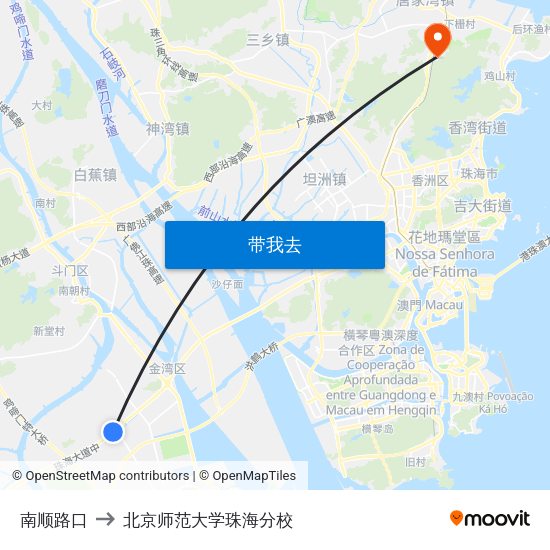南顺路口 to 北京师范大学珠海分校 map
