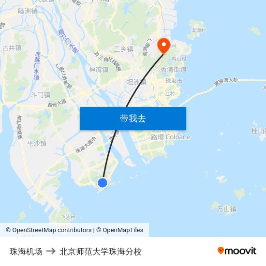 珠海机场 to 北京师范大学珠海分校 map