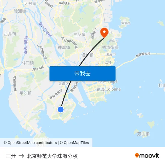 三灶 to 北京师范大学珠海分校 map