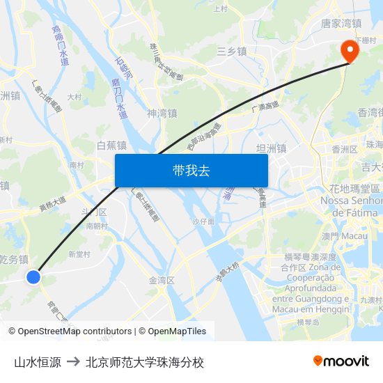 山水恒源 to 北京师范大学珠海分校 map