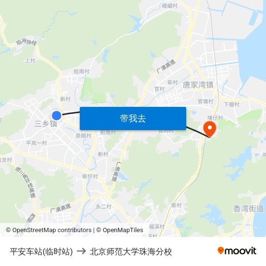 平安车站(临时站) to 北京师范大学珠海分校 map