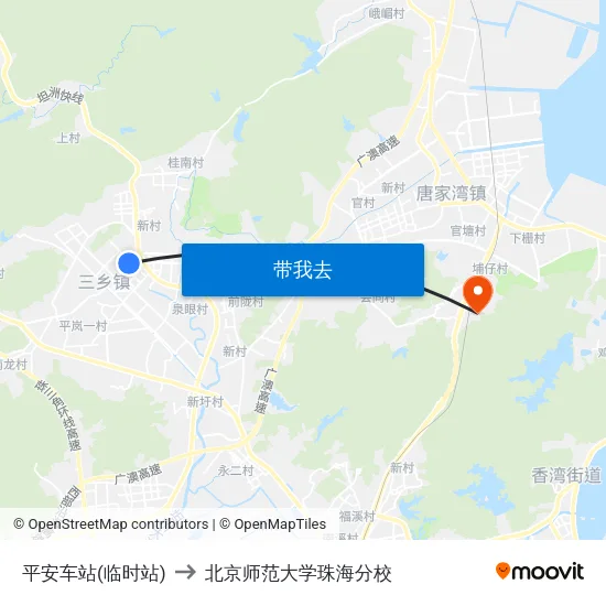 平安车站(临时站) to 北京师范大学珠海分校 map
